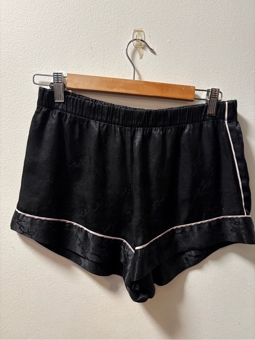 Victoria's Secret Black Satin Lounge Shorts with Pale Piping size small